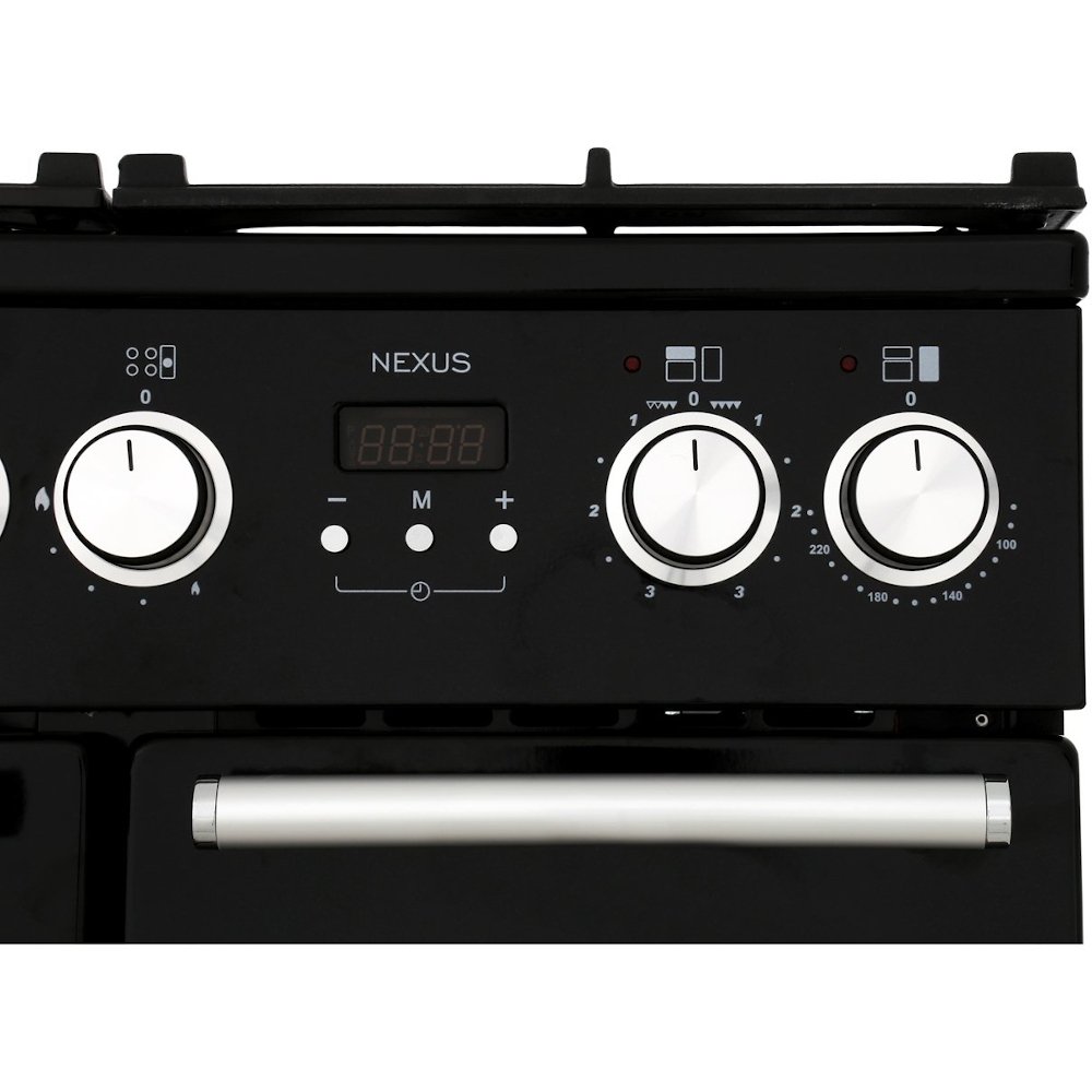 Rangemaster NEX90DFFCB/C 90cm Dual Fuel Range Cooker Nexus Charcoal Black / Chrome, A Rated