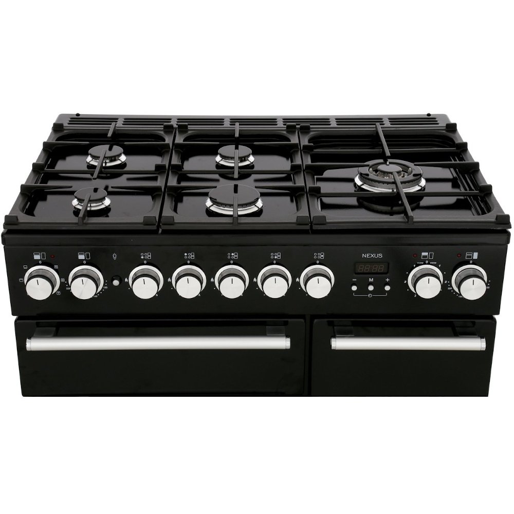 Rangemaster NEX90DFFCB/C 90cm Dual Fuel Range Cooker Nexus Charcoal Black / Chrome, A Rated