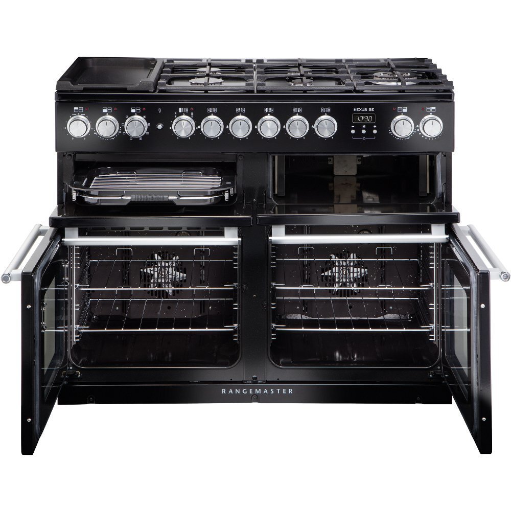 Rangemaster NEXSE110DFFCB/C 110cm Dual Fuel Range Cooker Nexus Charcoal Black / Chrome, A Rated