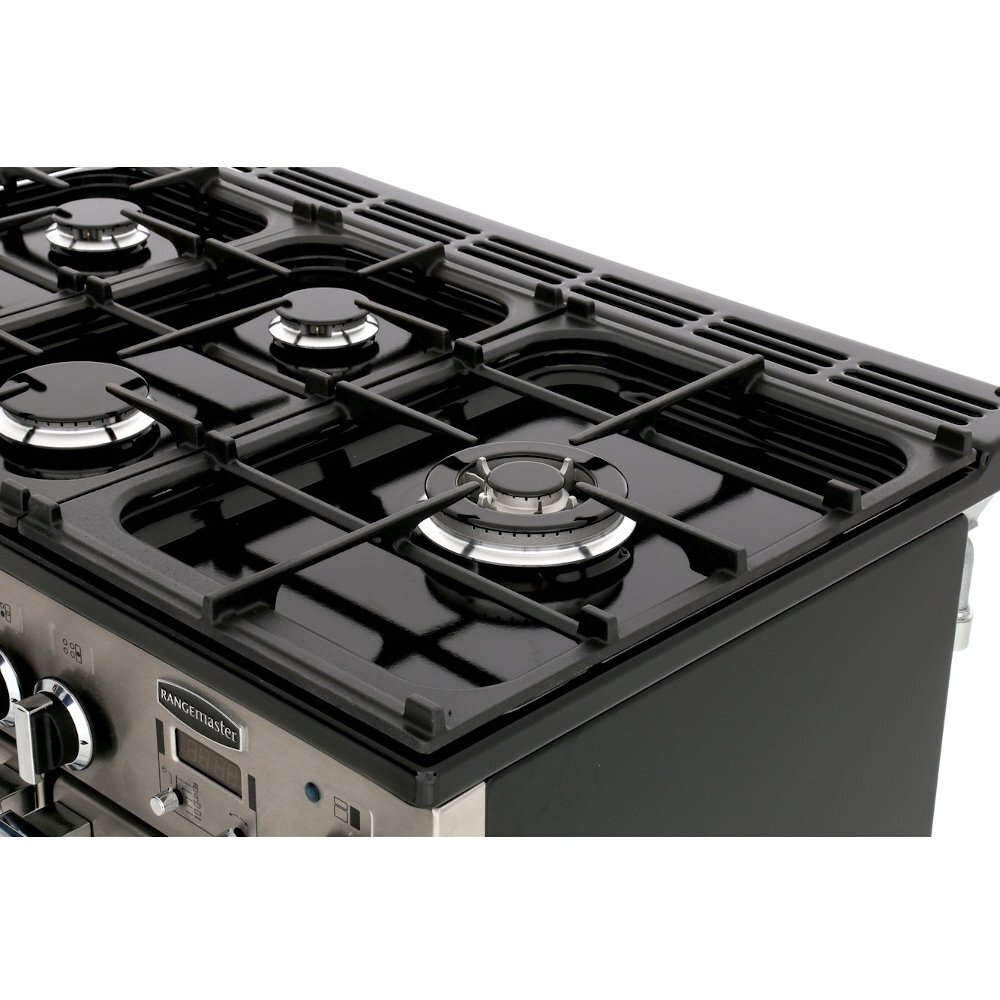 Rangemaster PDL90DFFCB/C 90cm Dual Fuel Range Cooker Professional Deluxe Charcoal Black / Chrome, A Rated