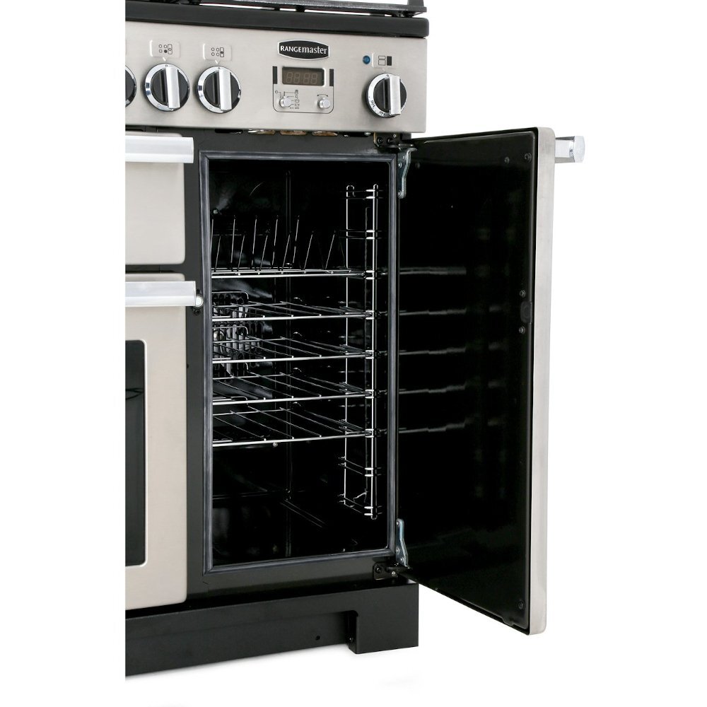 Rangemaster PDL90DFFCB/C 90cm Dual Fuel Range Cooker Professional Deluxe Charcoal Black / Chrome, A Rated