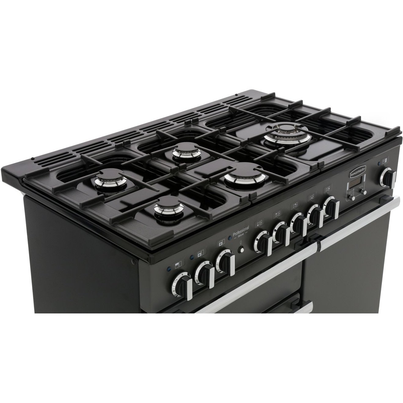 Rangemaster PDL100DFFCB/C 100cm Dual Fuel Range Cooker Professional Deluxe Charcoal Black / Chrome, A Rated