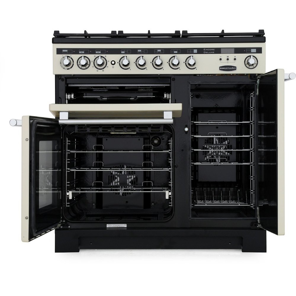 Rangemaster EDL90DFFCB/C 90cm Dual Fuel Range Cooker Encore Deluxe Charcoal Black / Chrome, A Rated