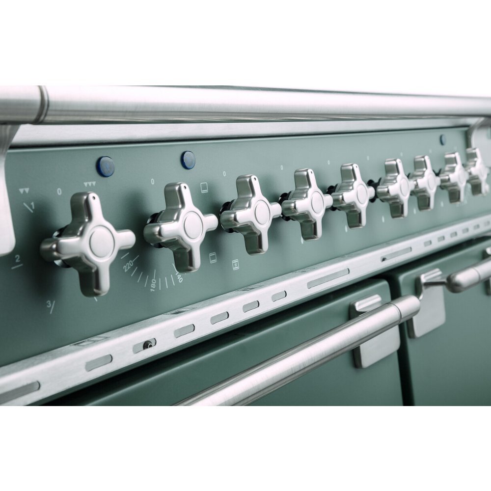 Rangemaster ELS110DFFMG 110cm Dual Fuel Range Cooker Elise Mineral Green / Brushed Nickel, A Rated