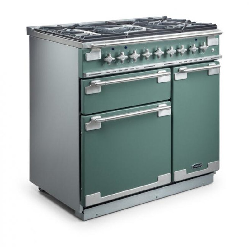 Rangemaster ELS90DFFSB 90cm Dual Fuel Range Cooker Elise Stone Blue / Brushed Nickel, A Rated