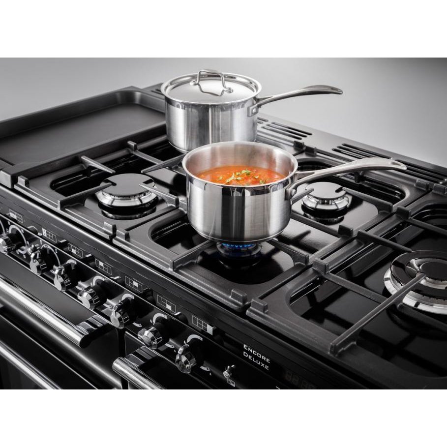 Rangemaster EDL110DFFCB/C 110cm Dual Fuel Range Cooker Encore Deluxe Charcoal Black / Chrome, A Rated