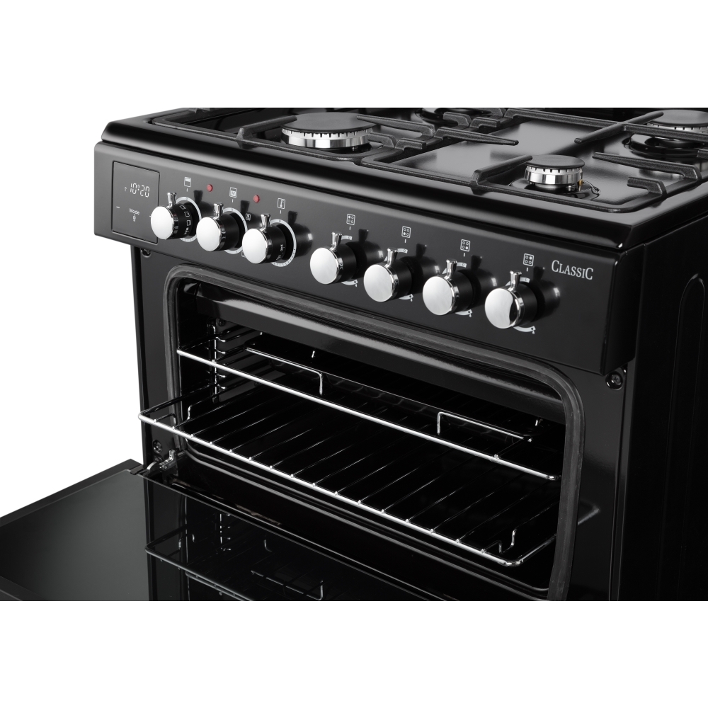 Rangemaster CLA60DFFBL/C Dual Fuel Cooker with Double Oven Classic Black / Chrome, A Rated