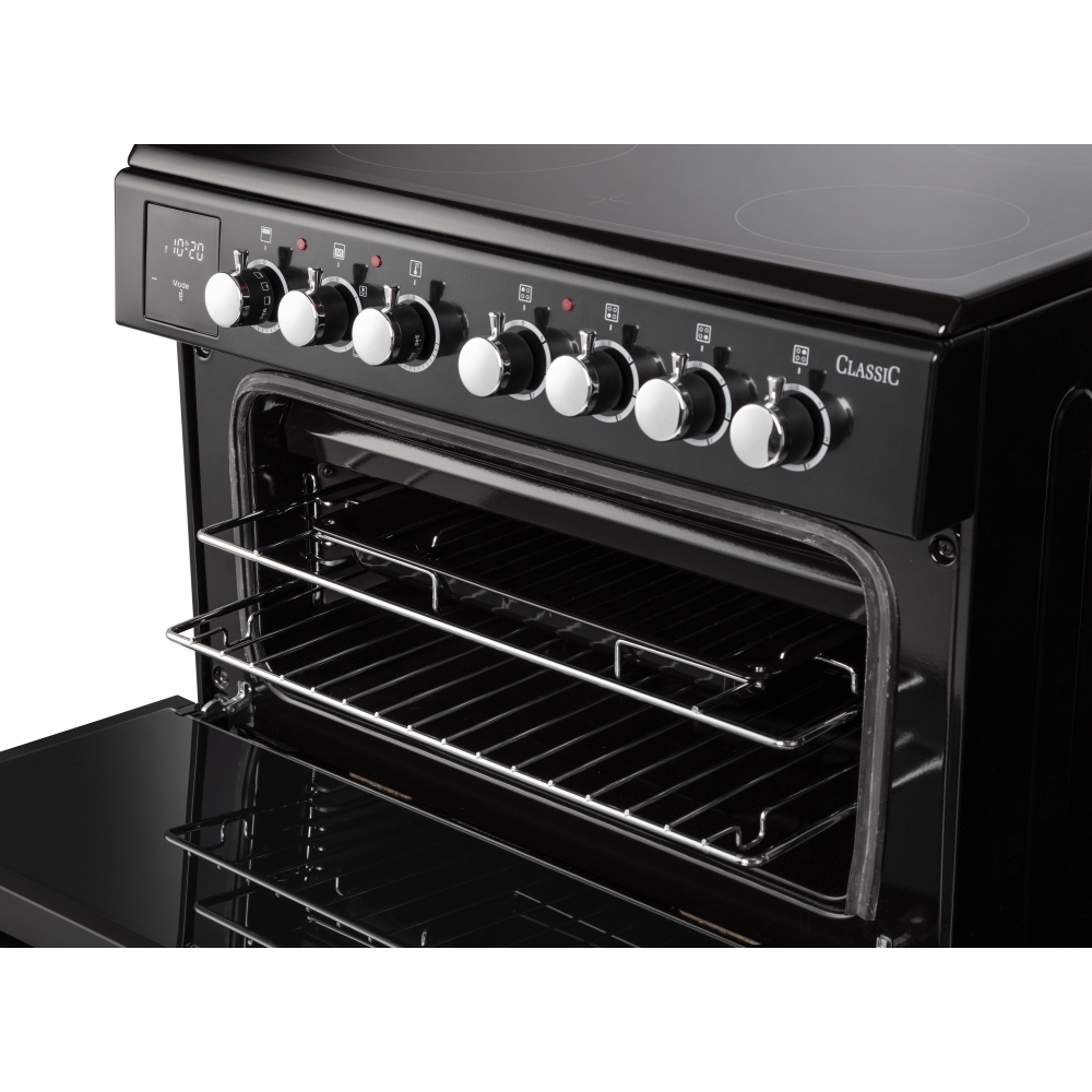 Rangemaster CLA60ECBL/C Ceramic Electric Cooker with Double Oven Classic Black / Chrome, A Rated
