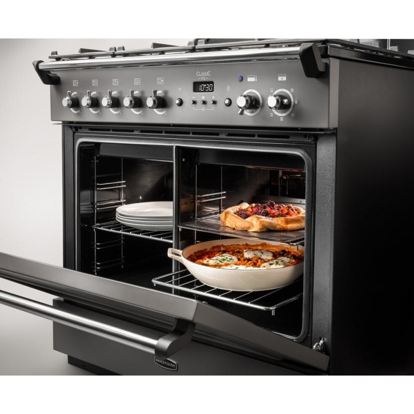 Rangemaster CLAS90FXDFFSL/C 90cm Dual Fuel Range Cooker Classic FX Slate / Chrome, A+++ Rated