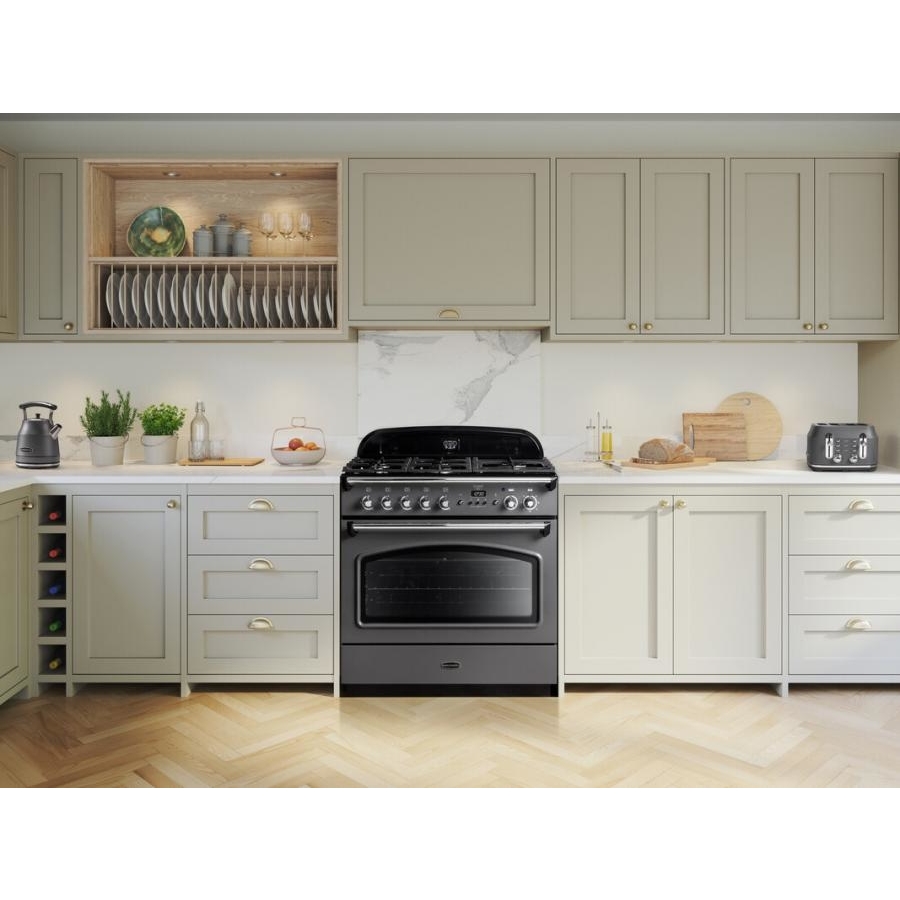 Rangemaster CLAS90FXDFFBL/B 90cm Dual Fuel Range Cooker Classic FX Black / Brass, A Rated
