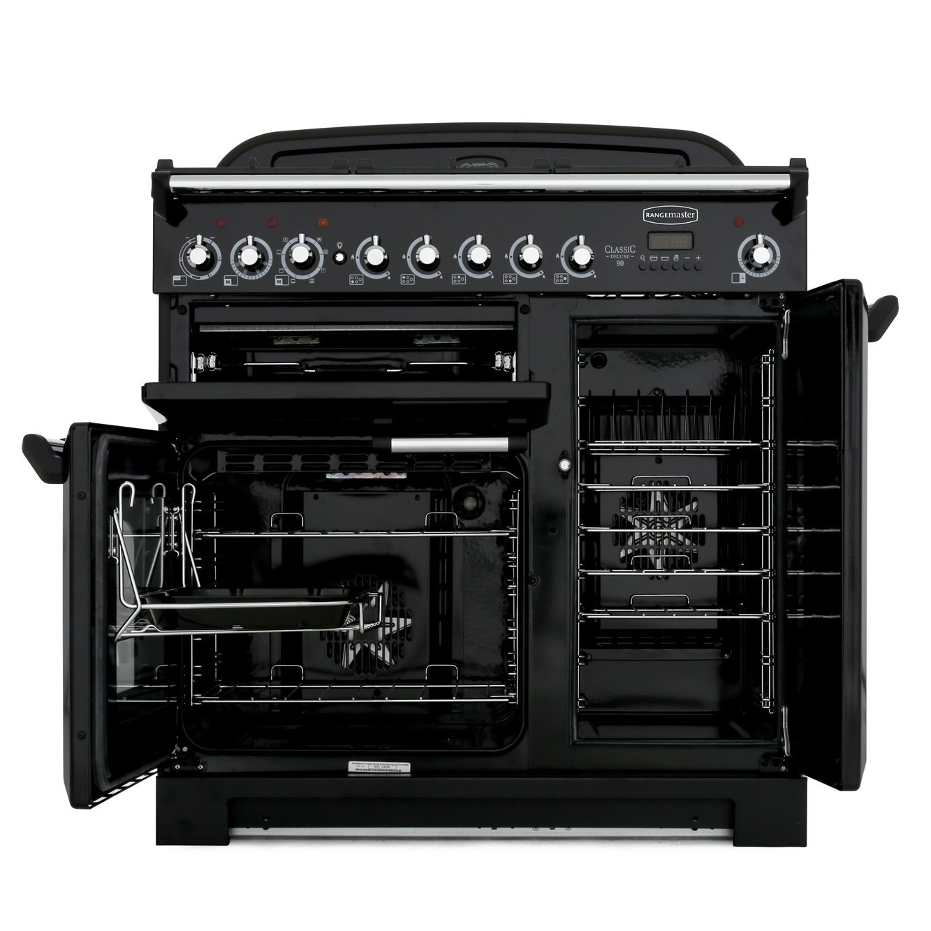 Rangemaster CDL90DFFCB/C 90cm Dual Fuel Range Cooker Classic Deluxe Charcoal Black / Chrome, A Rated