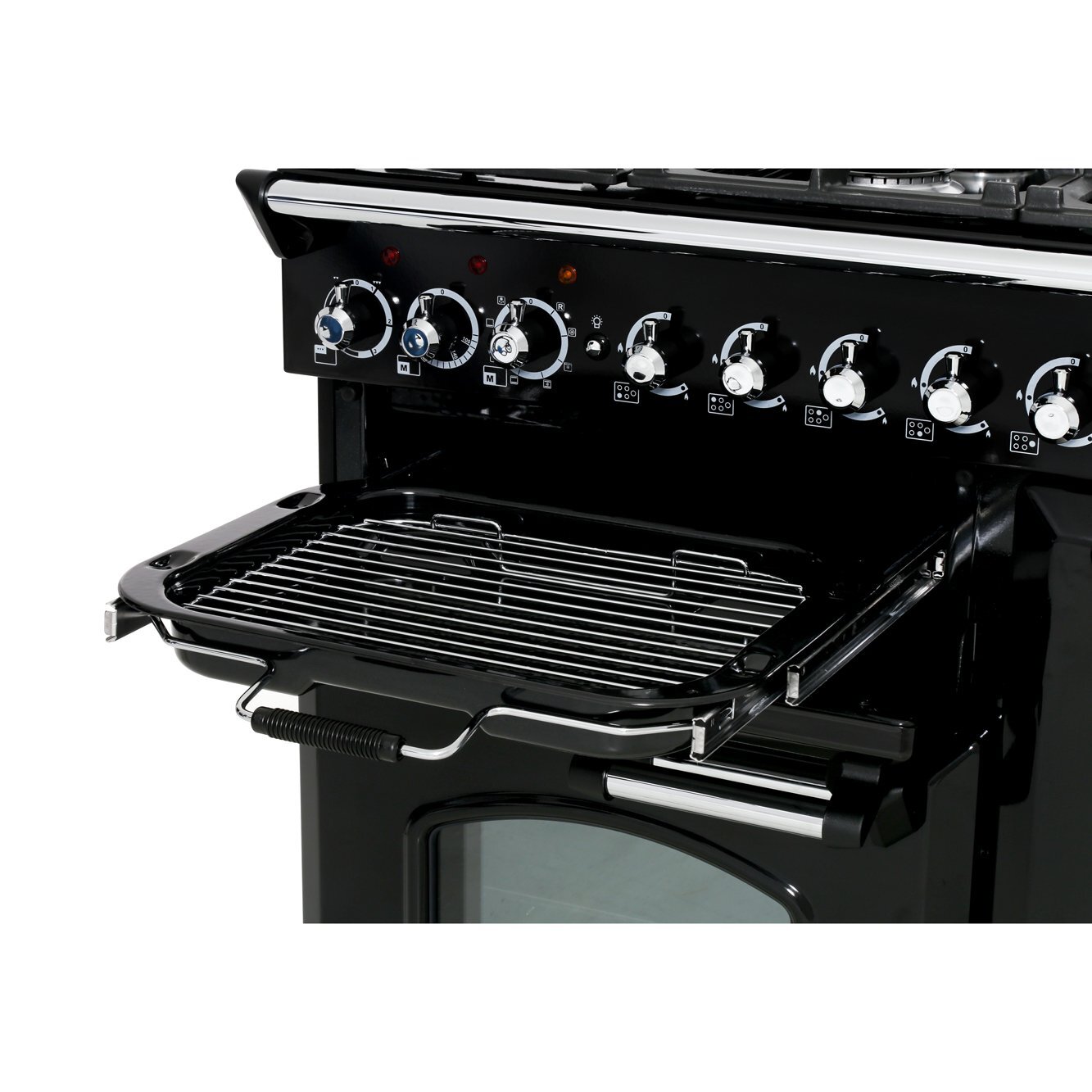 Rangemaster CDL90DFFCB/C 90cm Dual Fuel Range Cooker Classic Deluxe Charcoal Black / Chrome, A Rated