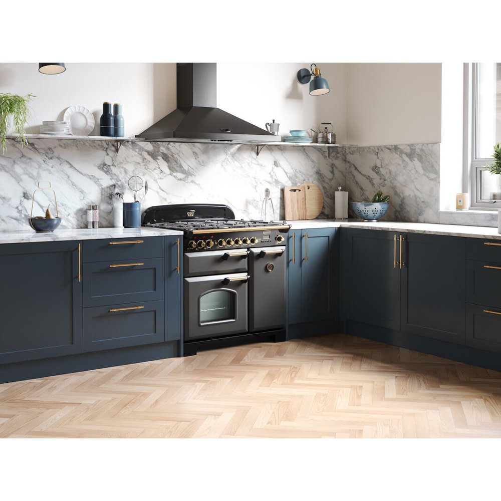Rangemaster CDL90DFFCB/C 90cm Dual Fuel Range Cooker Classic Deluxe Charcoal Black / Chrome, A Rated