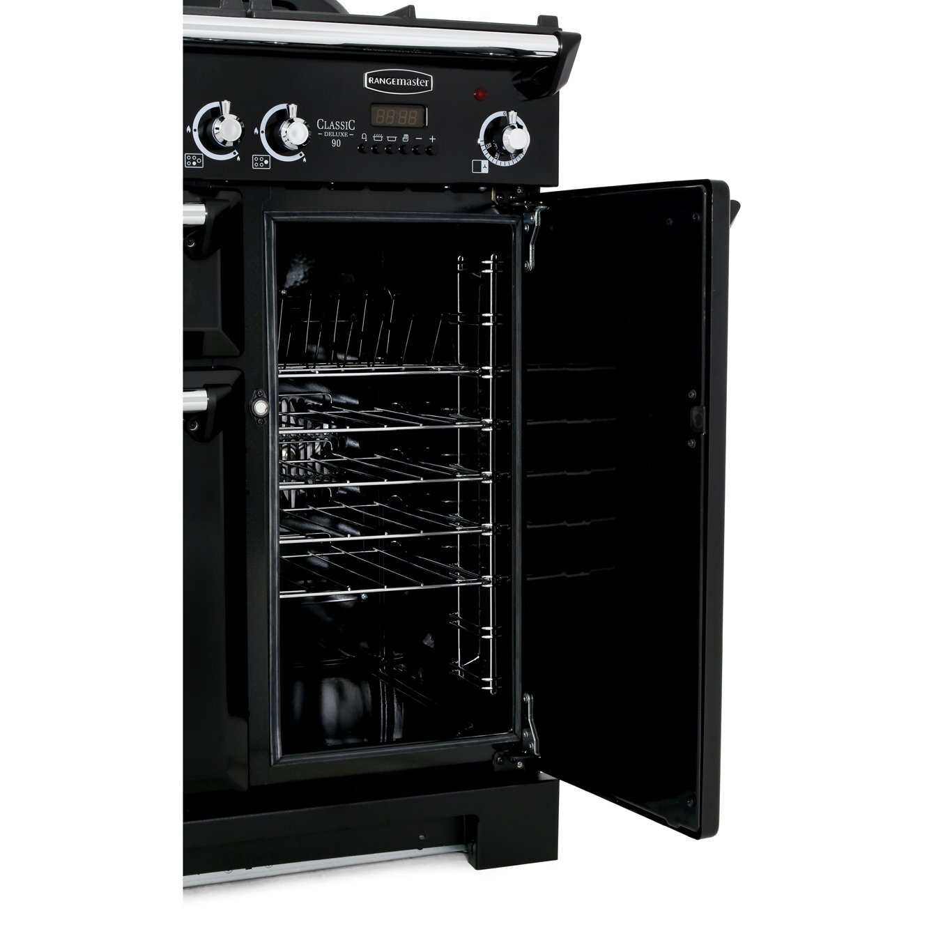 Rangemaster CDL90DFFCB/C 90cm Dual Fuel Range Cooker Classic Deluxe Charcoal Black / Chrome, A Rated