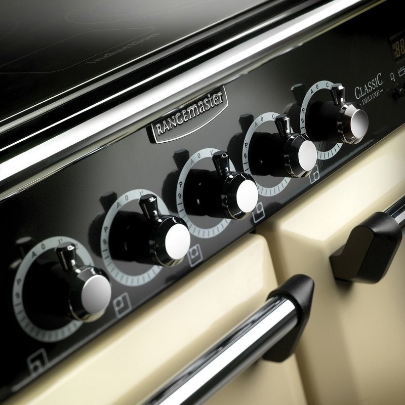 Rangemaster CDL110DFFCB/C 110cm Dual Fuel Range Cooker Classic Deluxe Charcoal Black / Chrome, A Rated