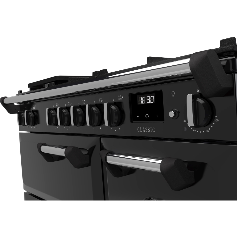 Rangemaster CL90DFPGBL/CM1 90cm Dual Fuel Range Cooker Classic Gloss Black / Chrome, A Rated