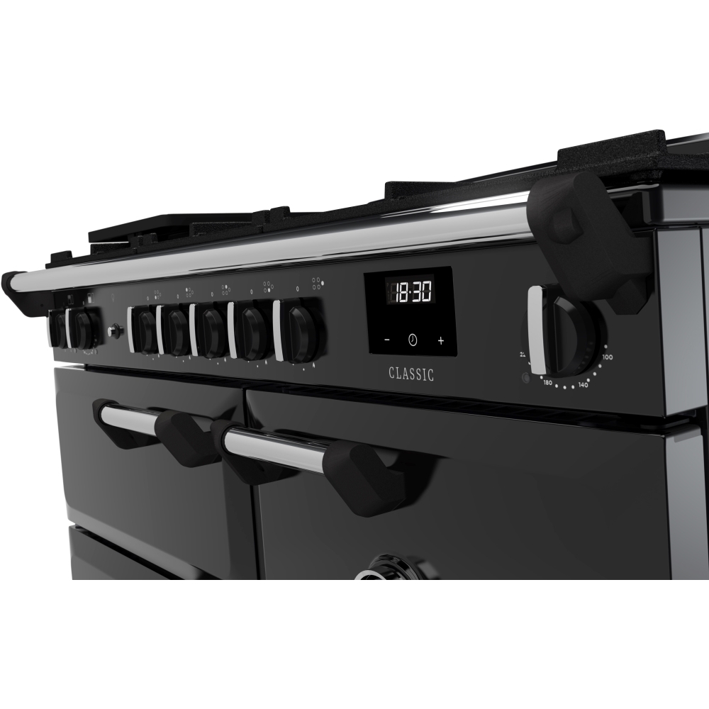 Rangemaster CL100DFPGBL/CM1 100cm Dual Fuel Range Cooker Classic Gloss Black / Chrome, A Rated