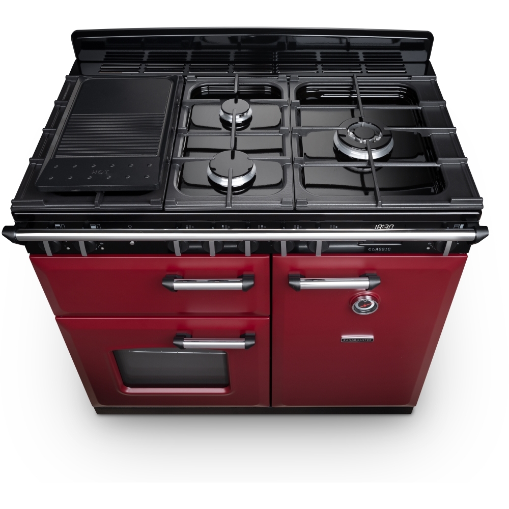 Rangemaster CL100DFPBOR/CM1 100cm Dual Fuel Range Cooker Classic Bordeaux / Chrome, A Rated