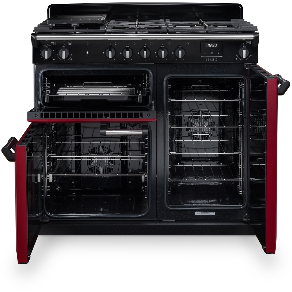 Rangemaster CL100DFPBOR/CM1 100cm Dual Fuel Range Cooker Classic Bordeaux / Chrome, A Rated