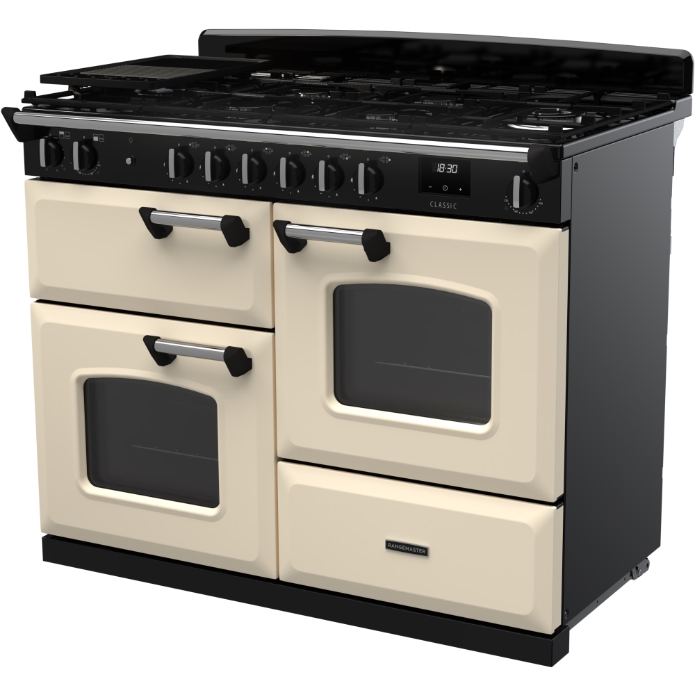 Rangemaster CLO110DFPPCR/CM1 110cm Dual Fuel Range Cooker Classic Pale Cream / Chrome, A Rated