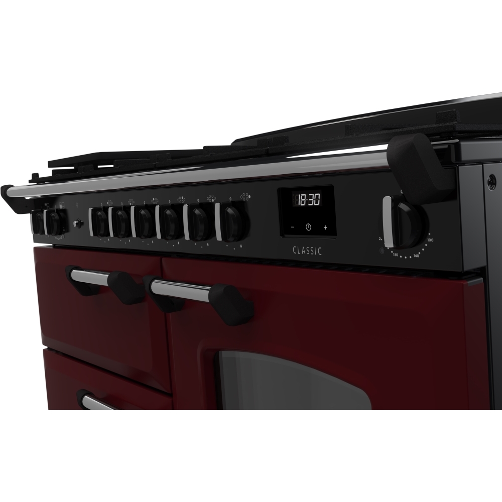 Rangemaster CLO110DFPBOR/CM1 110cm Dual Fuel Range Cooker Classic Bordeaux / Chrome, A Rated