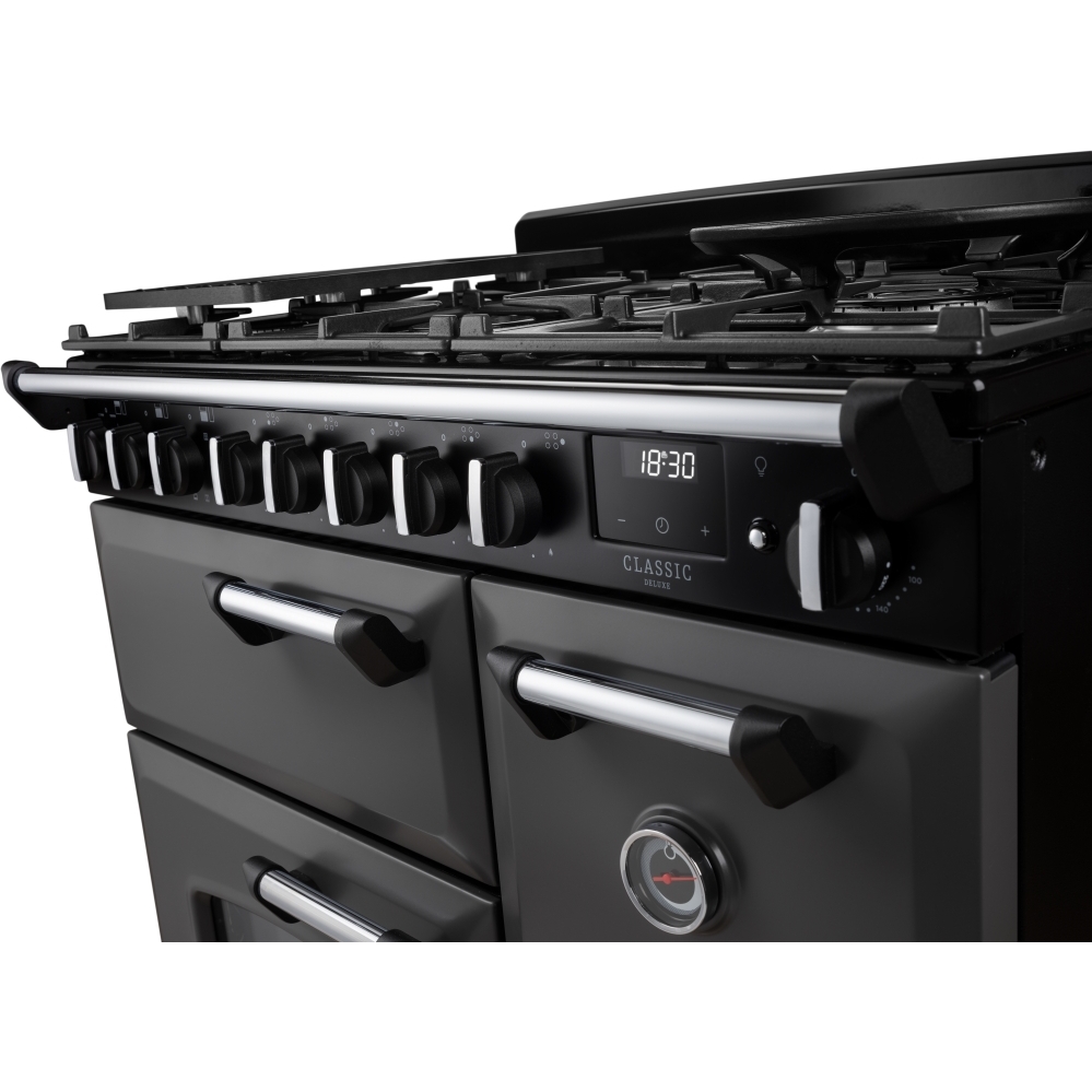 Rangemaster CLDL90DFPSLT/CM1 90cm Dual Fuel Range Cooker Classic Deluxe Slate / Chrome, A Rated