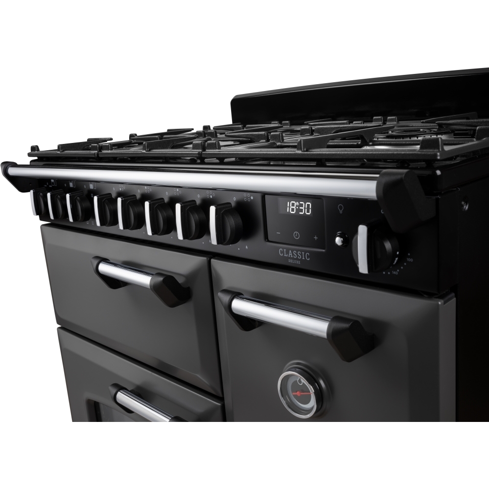Rangemaster CLDL90DFPSLT/CM1 90cm Dual Fuel Range Cooker Classic Deluxe Slate / Chrome, A Rated