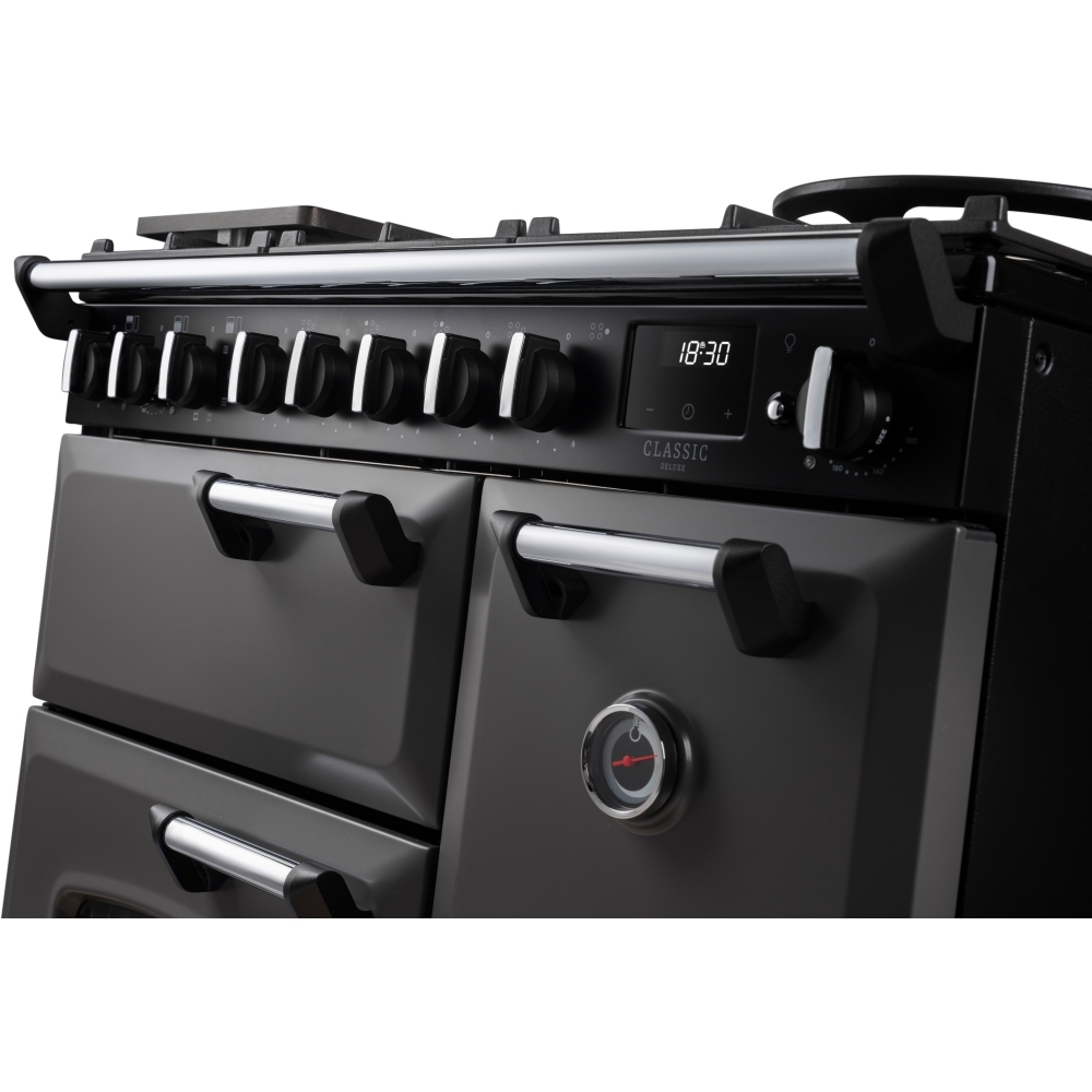 Rangemaster CLDL90DFPSLT/CM1 90cm Dual Fuel Range Cooker Classic Deluxe Slate / Chrome, A Rated