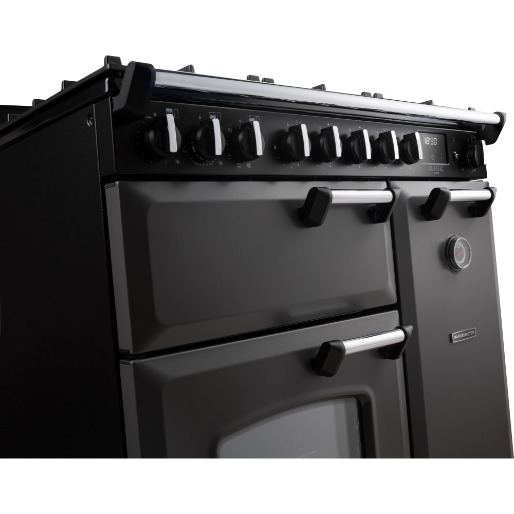 Rangemaster CLDL90DFPSLT/CM1 90cm Dual Fuel Range Cooker Classic Deluxe Slate / Chrome, A Rated