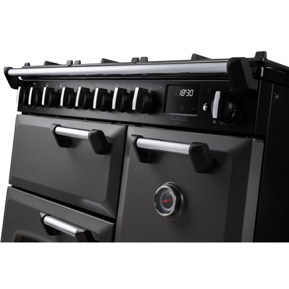 Rangemaster CLDL90DFPSLT/CM1 90cm Dual Fuel Range Cooker Classic Deluxe Slate / Chrome, A Rated