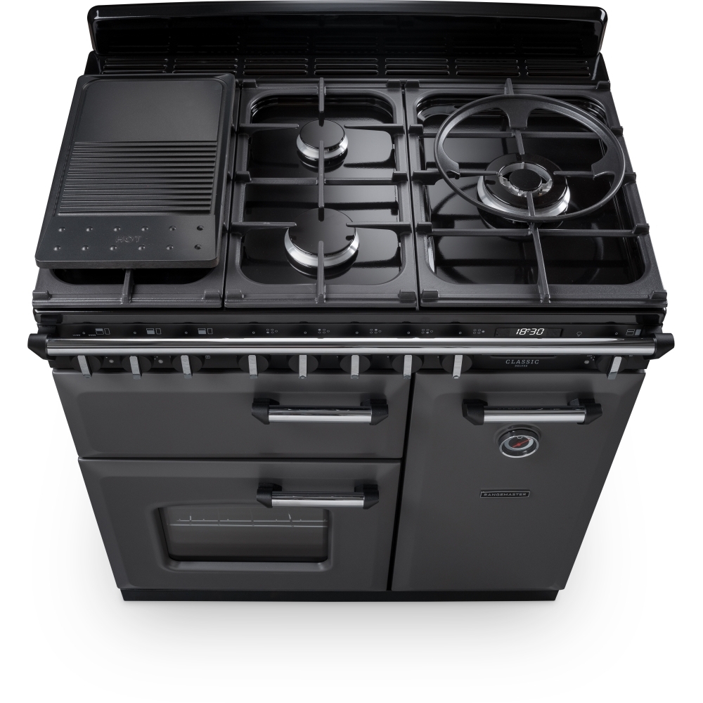 Rangemaster CLDL90DFPSLT/CM1 90cm Dual Fuel Range Cooker Classic Deluxe Slate / Chrome, A Rated