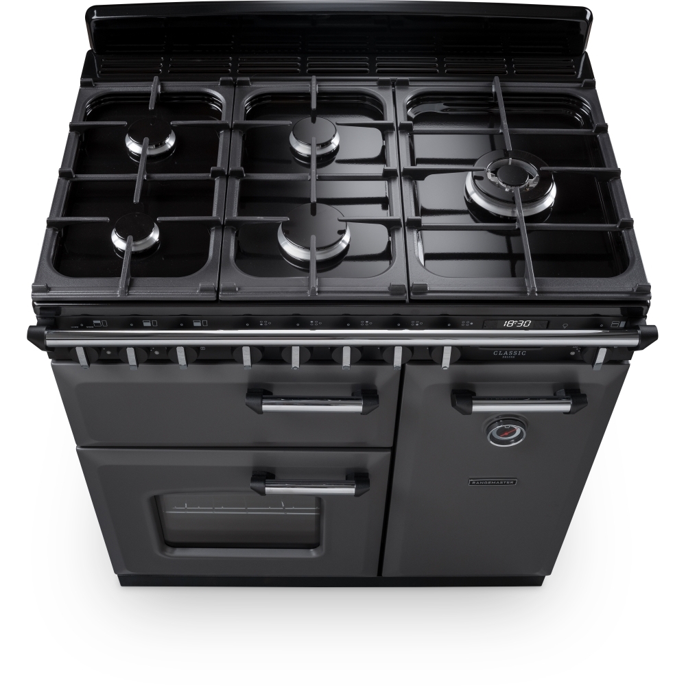 Rangemaster CLDL90DFPSLT/CM1 90cm Dual Fuel Range Cooker Classic Deluxe Slate / Chrome, A Rated