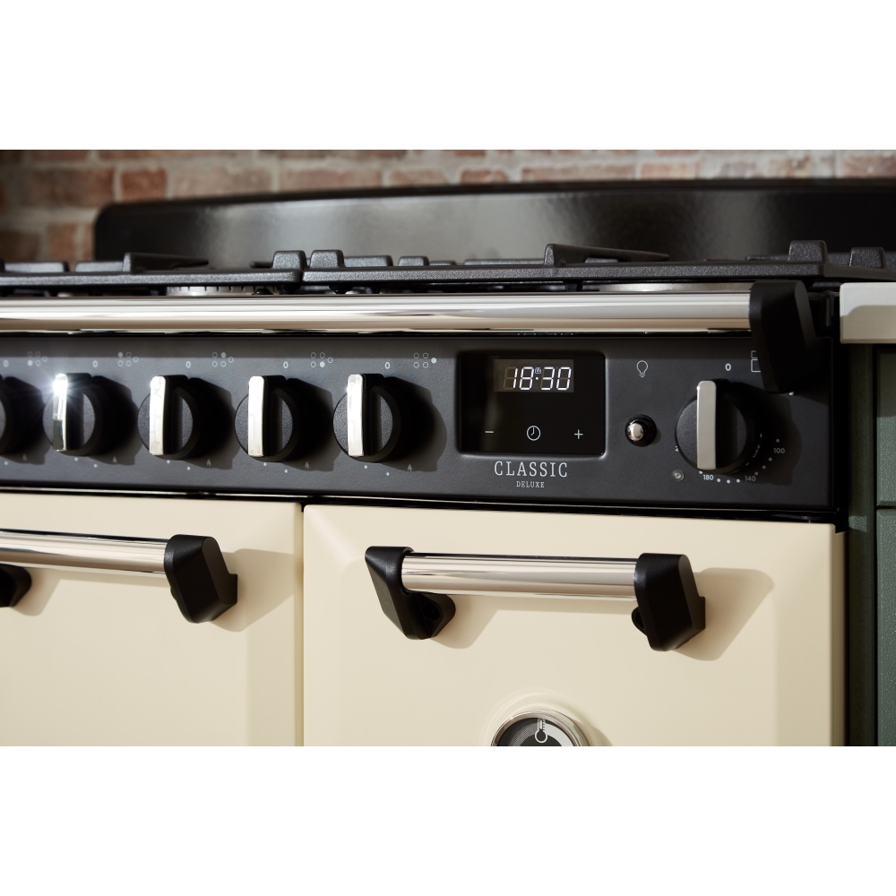 Rangemaster CLDL90DFPPCR/CM1 90cm Dual Fuel Range Cooker Classic Deluxe Pale Cream / Chrome, A Rated
