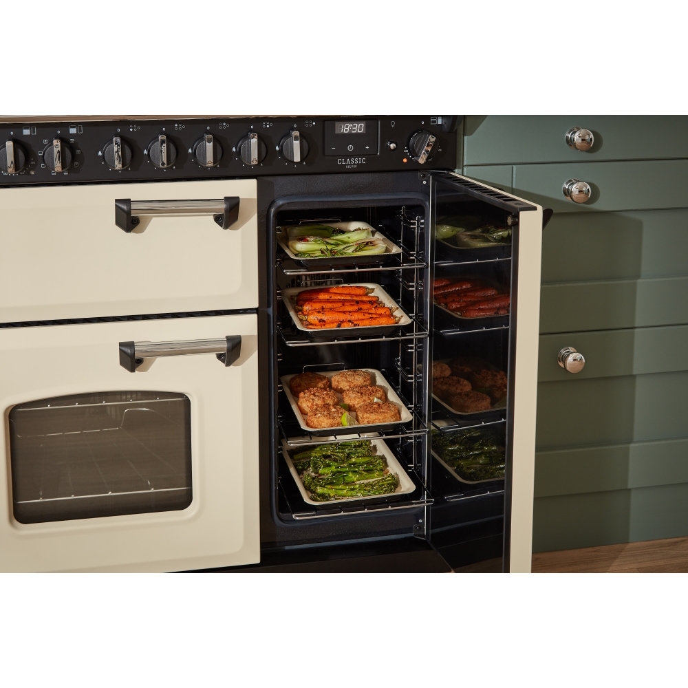 Rangemaster CLDL90DFPPCR/CM1 90cm Dual Fuel Range Cooker Classic Deluxe Pale Cream / Chrome, A Rated