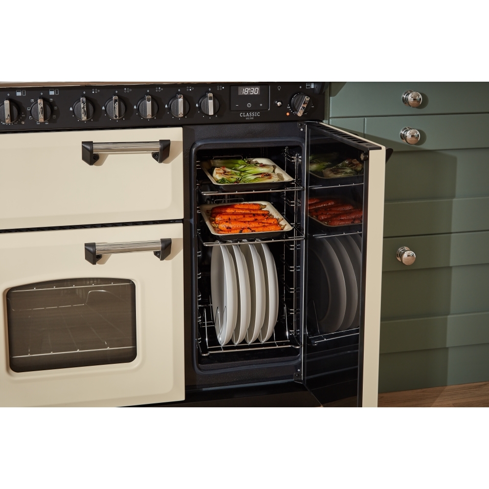 Rangemaster CLDL90DFPPCR/CM1 90cm Dual Fuel Range Cooker Classic Deluxe Pale Cream / Chrome, A Rated