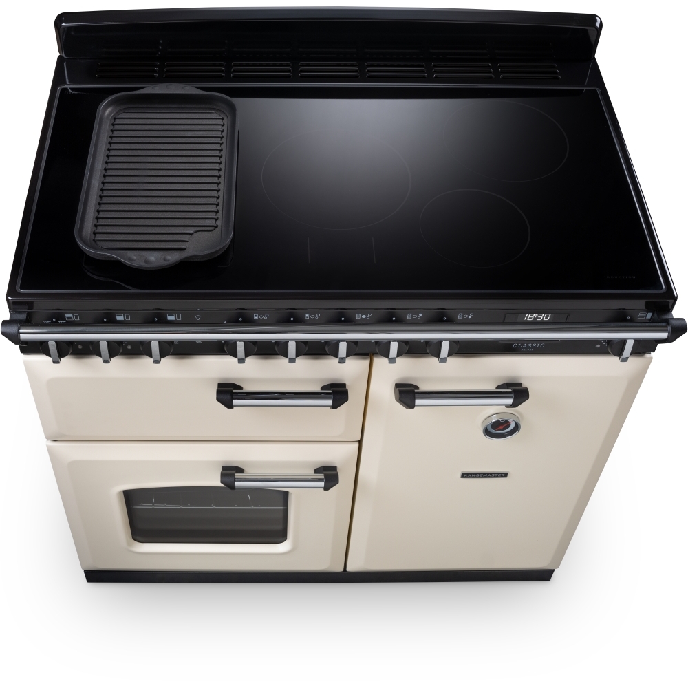 Rangemaster CLDL100EIPPCR/CM1 100cm Induction Range Cooker Classic Deluxe Pale Cream / Chrome, A Rated