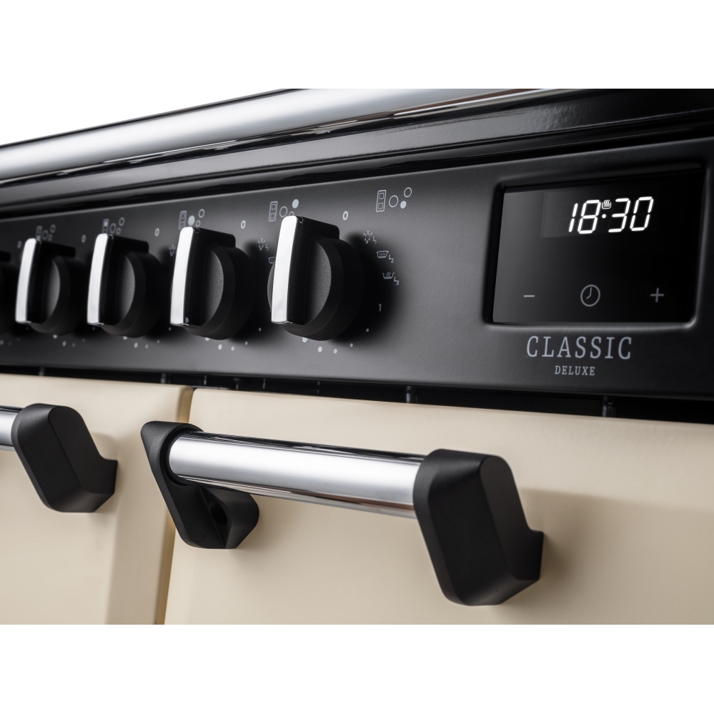 Rangemaster CLDL100EIPPCR/CM1 100cm Induction Range Cooker Classic Deluxe Pale Cream / Chrome, A Rated