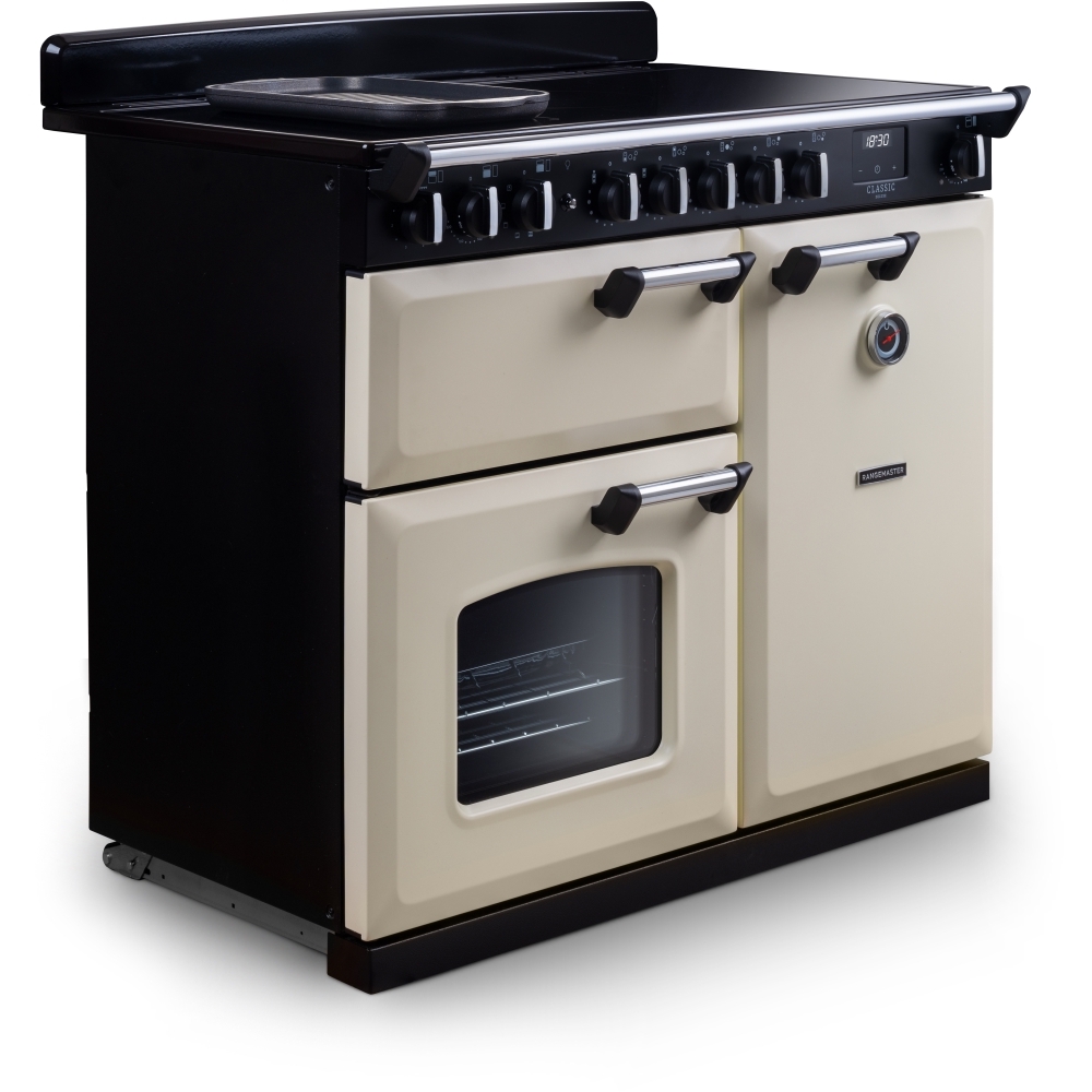 Rangemaster CLDL100EIPPCR/CM1 100cm Induction Range Cooker Classic Deluxe Pale Cream / Chrome, A Rated