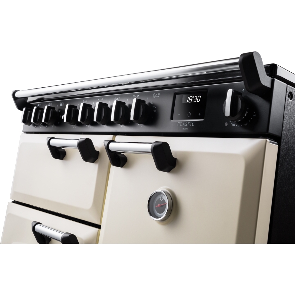 Rangemaster CLDL100EIPPCR/CM1 100cm Induction Range Cooker Classic Deluxe Pale Cream / Chrome, A Rated
