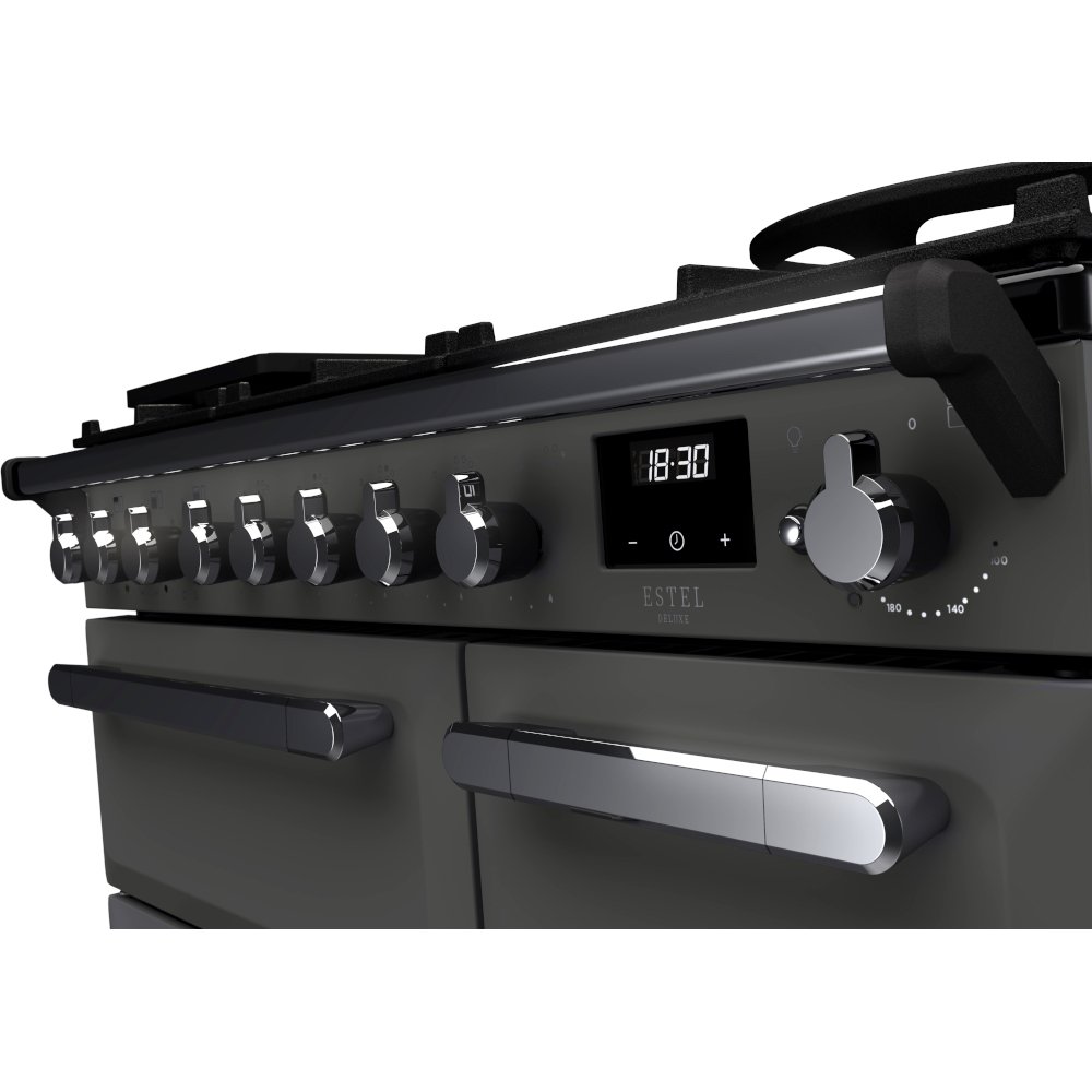 Rangemaster ESDL90DFPSLT/CM1 90cm Dual Fuel Range Cooker Estel Deluxe Slate / Chrome, A Rated