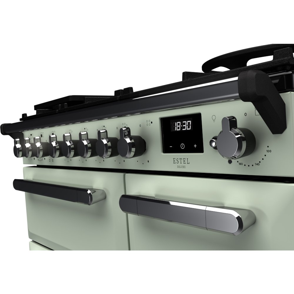 Rangemaster ESDL90DFPMNT/CM1 90cm Dual Fuel Range Cooker Estel Deluxe Mint / Chrome, A Rated