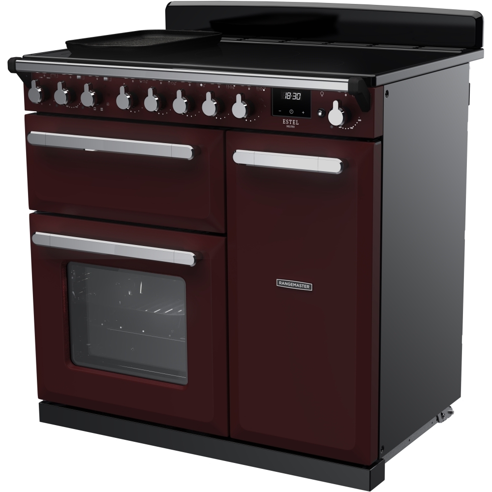 Rangemaster ESDL90EIPBOR/CM1 90cm Induction Range Cooker Estel Deluxe Bordeaux / Chrome, A Rated