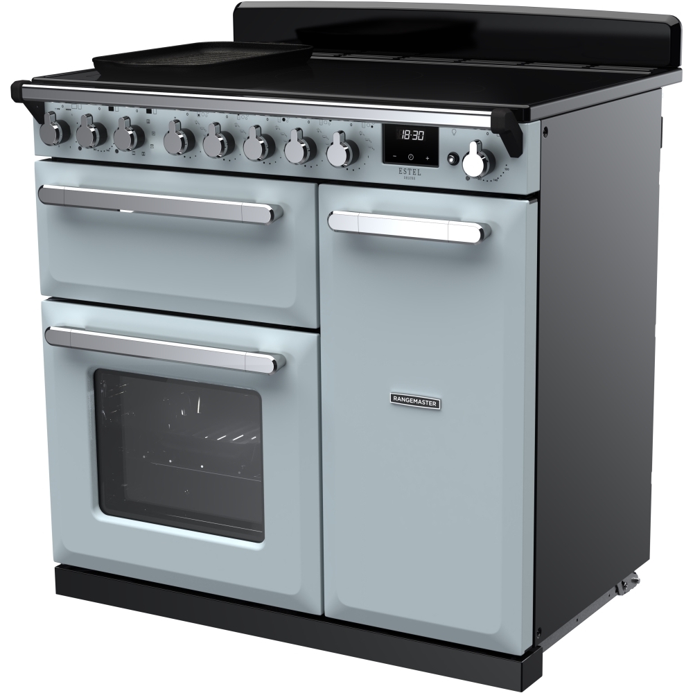Rangemaster ESDL90EIPMSB/CM1 90cm Induction Range Cooker Estel Deluxe Misty Blue / Chrome, A Rated