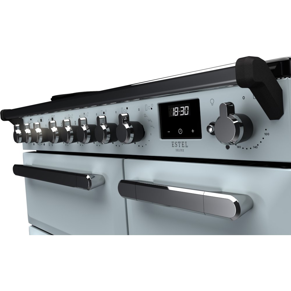 Rangemaster ESDL90EIPMSB/CM1 90cm Induction Range Cooker Estel Deluxe Misty Blue / Chrome, A Rated
