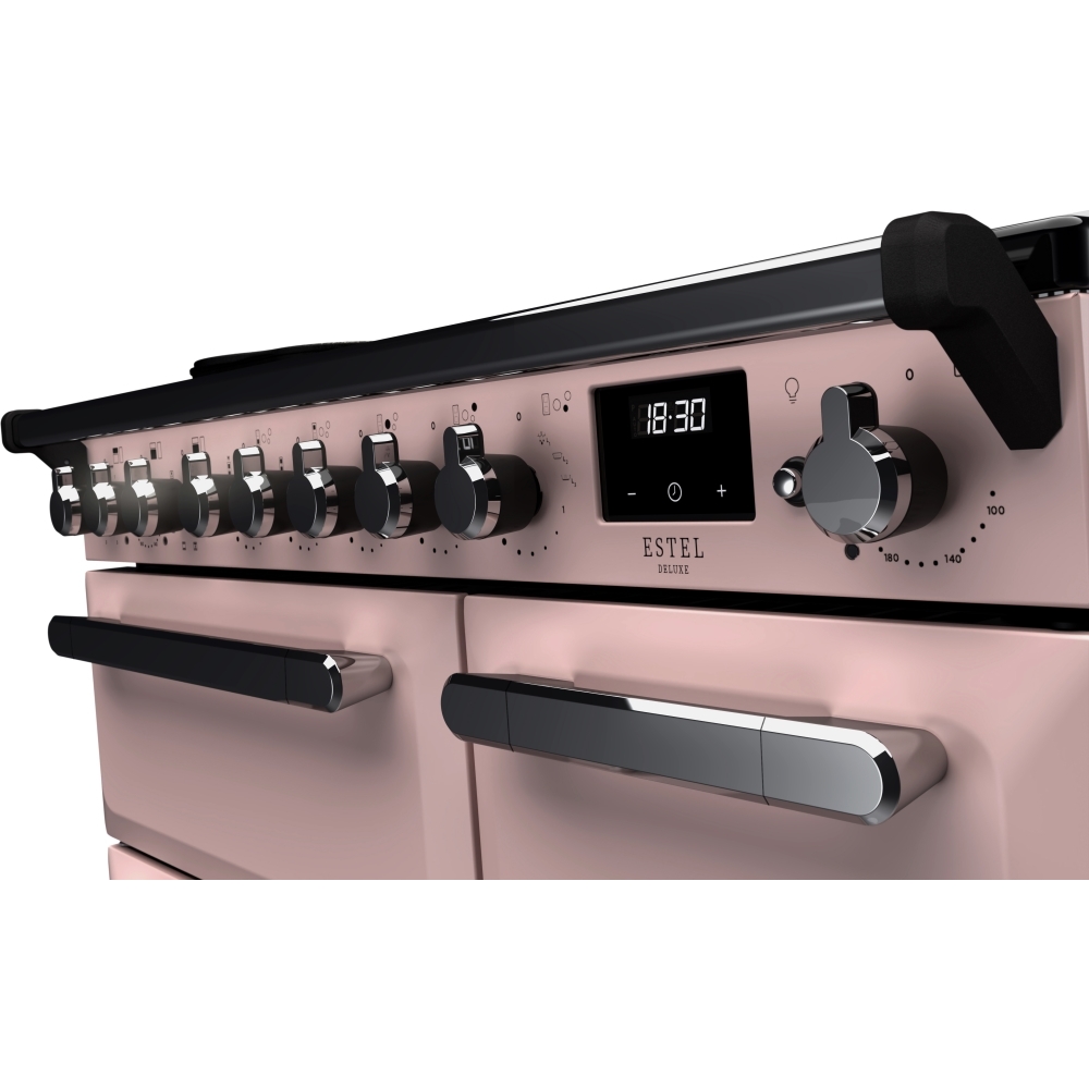 Rangemaster ESDL90EIPPPK/CM1 90cm Induction Range Cooker Estel Deluxe Pale Pink / Chrome, A Rated