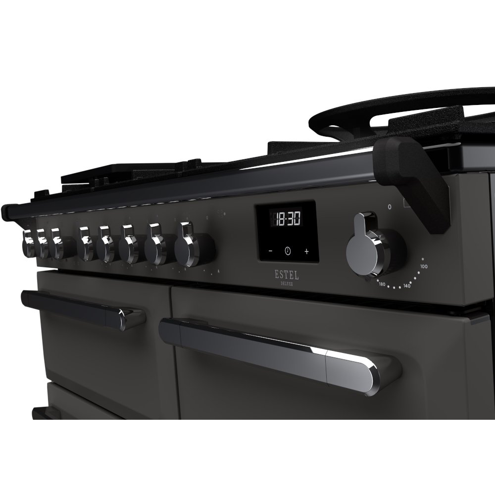 Rangemaster ESDL100DFPSLT/CM1 100cm Dual Fuel Range Cooker Estel Deluxe Slate / Chrome, A Rated
