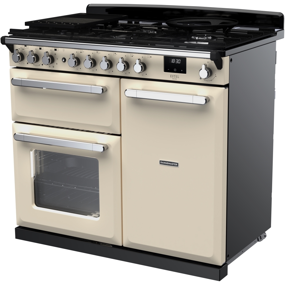 Rangemaster ESDL100DFPPCR/CM1 100cm Dual Fuel Range Cooker Estel Deluxe Pale Cream / Chrome, A Rated