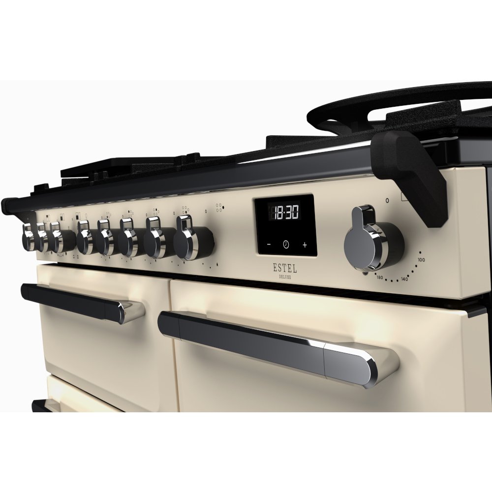Rangemaster ESDL100DFPPCR/CM1 100cm Dual Fuel Range Cooker Estel Deluxe Pale Cream / Chrome, A Rated