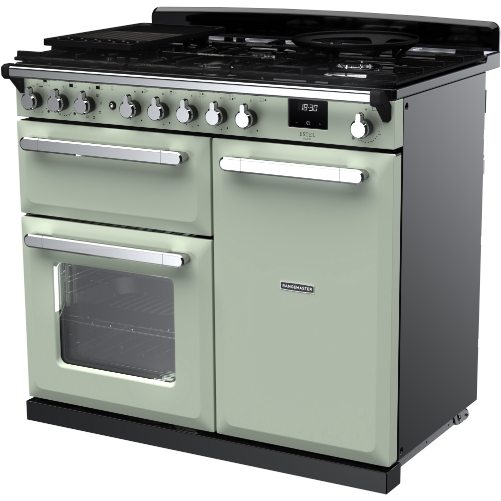Rangemaster ESDL100DFPMNT/CM1 100cm Dual Fuel Range Cooker Estel Deluxe Mint / Chrome, A Rated