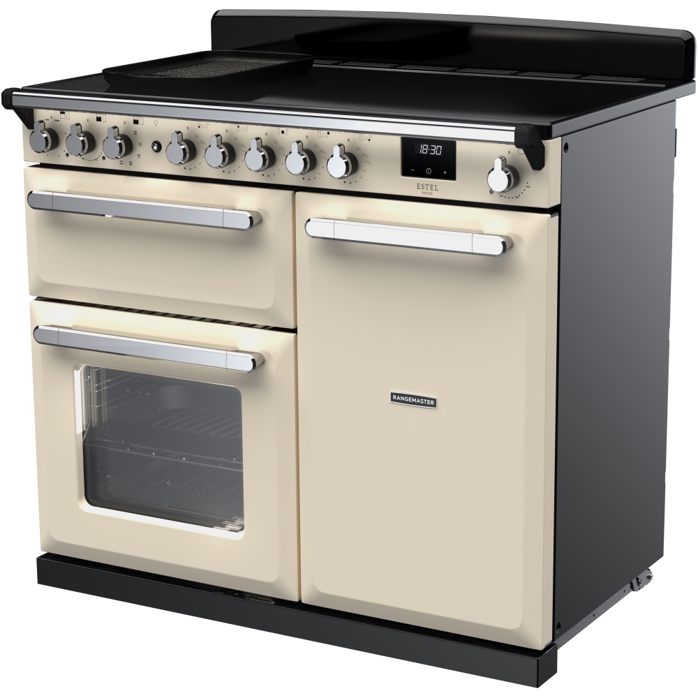 Rangemaster ESDL100EIPPCR/CM1 100cm Induction Range Cooker Estel Deluxe Pale Cream / Chrome, A Rated